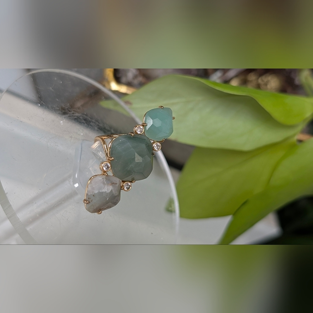 Faceted Green Aventurine & Agate Crystal Ring sz6 - Picture 4 of 15